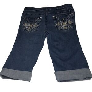 Zenim Capri Jeans Blue Denim Embellished Pocket  Mid‎ Rise Cuffed Women
